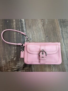Coach Soho Pink Leather Wristlet with Buckle Accent